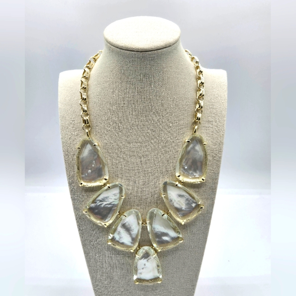 KENDRA SCOTT Harlow Statement Necklace Gold Plated Whte Mother of Pearl